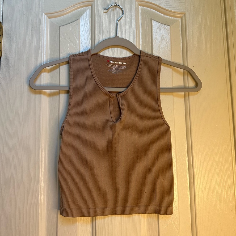 Light Brown V-Neck Active Tank Top